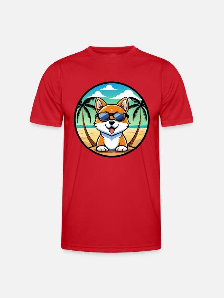 Hokkaido Hondenras Cartoon Zonnebril Strand - Functioneel T-shirt voor mannen - rood