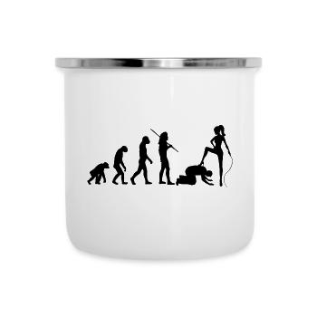 Evolution Domina - Vom Affen zur Herrin mit Sklave - Emaille-Tasse - Weiß - Vorne
