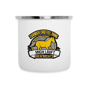 Turnier Trottel Turniertrottel TT Reiterspruch - Emaille-Tasse - Weiß - Vorne