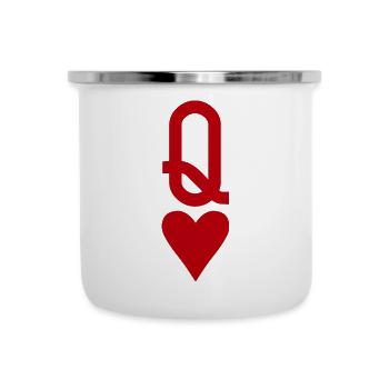 Poker Spielkarte - Königin der Herzen - Emaille-Tasse - Weiß - Vorne