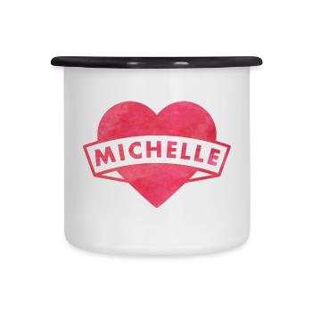 Pinkes Herzbanner Michelle - Emaille-Tasse - Weiß/Schwarz - Vorne