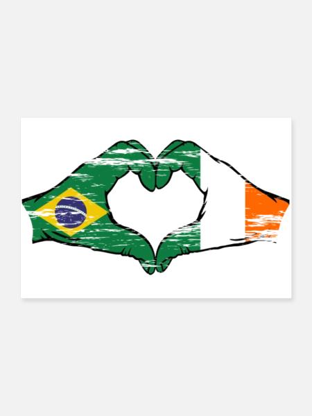 Brésil Irlande Drapeau Aiguilles Coeur Forme Utilisé - Poster 90 x 60 cm - blanc - Devant