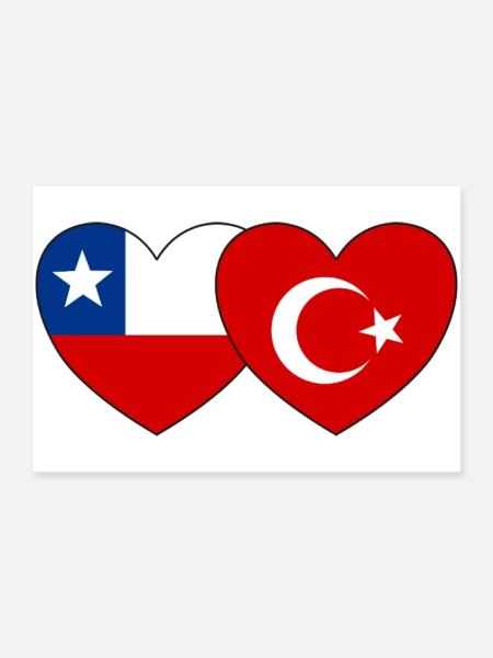 Chile Türkei Flagge Herz - Poster 90x60 cm - Weiß - Vorne