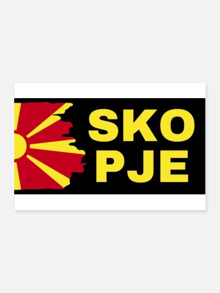 La ville de Skopje avec le drapeau de la Macédoine du Nord - Poster 90 x 60 cm - blanc - Devant