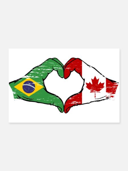 Brazil Canada Flag Hands Heart Shape Used - Poster 36" x 24" (90x60 cm) - white - Front
