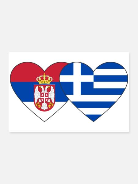 Serbie Grèce Drapeau Coeur - Poster 90 x 60 cm - blanc - Devant