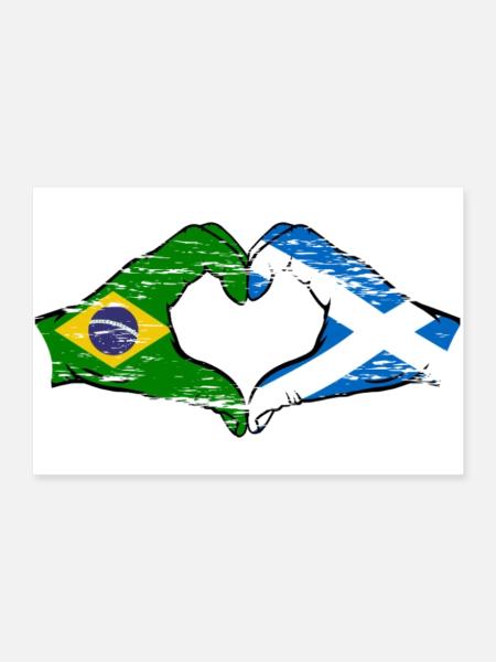Brésil Ecosse drapeau mains forme de coeur utilisé - Poster 90 x 60 cm - blanc - Devant