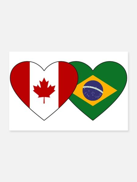 Drapeau du cœur du Canada et du Brésil - Poster 90 x 60 cm - blanc - Devant