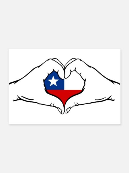 Chile Herzform mit Hände - Poster 90x60 cm - Weiß - Vorne