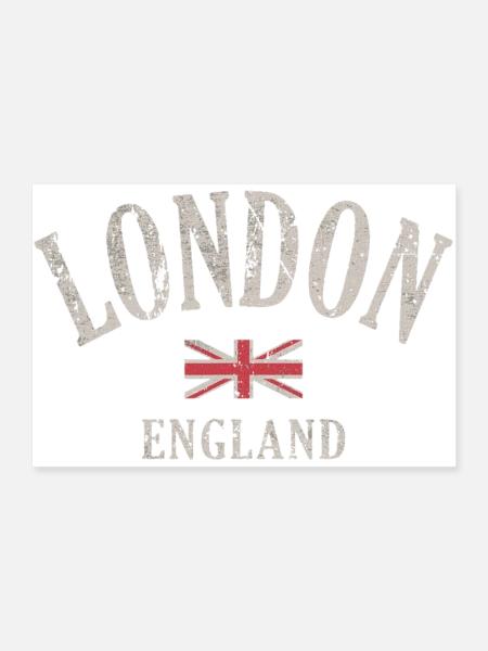 Vintage London England Union Jack T-Shirt - Poster 90x60 cm - Weiß