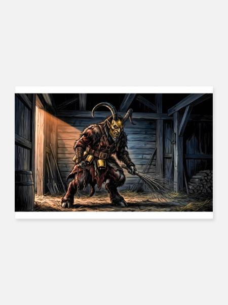 Krampus Alpenweihnachts-Folklore-Tradition Hörner - Poster 90x60 cm - Weiß - Vorne