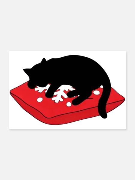 gatto_cucciolo_nero_dorme_su_un_cuscino_inverna - Poster 90x60 cm - Weiß - Vorne