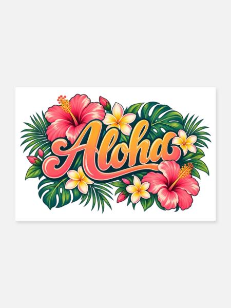 Aloha Tropenblüten - Poster 90x60 cm - Weiß