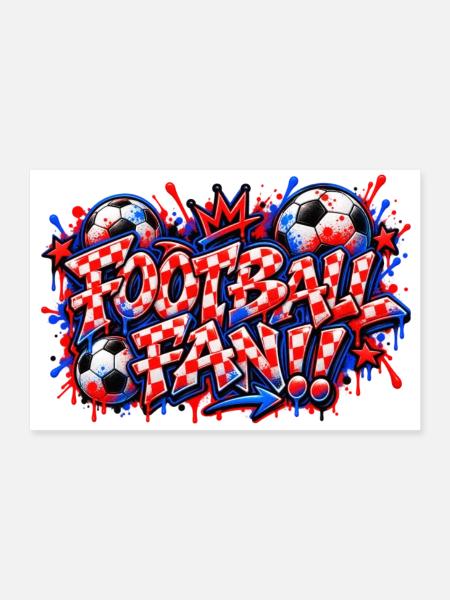 FUSSBALLFAN – Rotes Schachbrett-Graffiti, das zuschlägt - Poster 90x60 cm - Weiß - Vorne