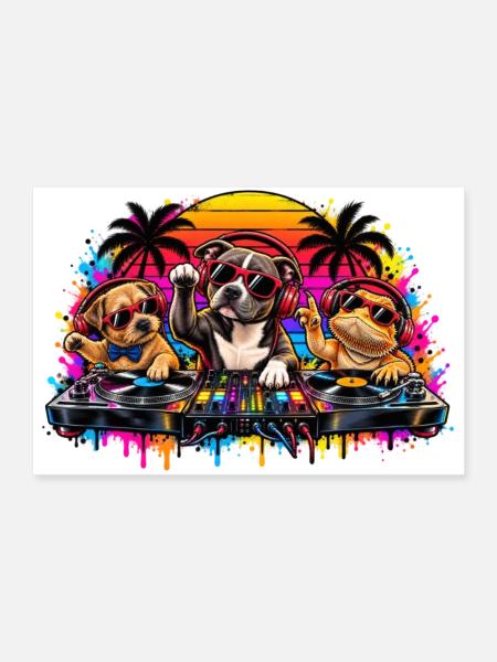 Pawplay Party DJ Dogs - Poster 90x60 cm - Weiß - Vorne