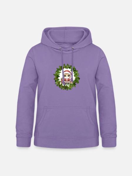 Weihnachtskätzchen im Kranz - Frauen Hoodie - Lavendel