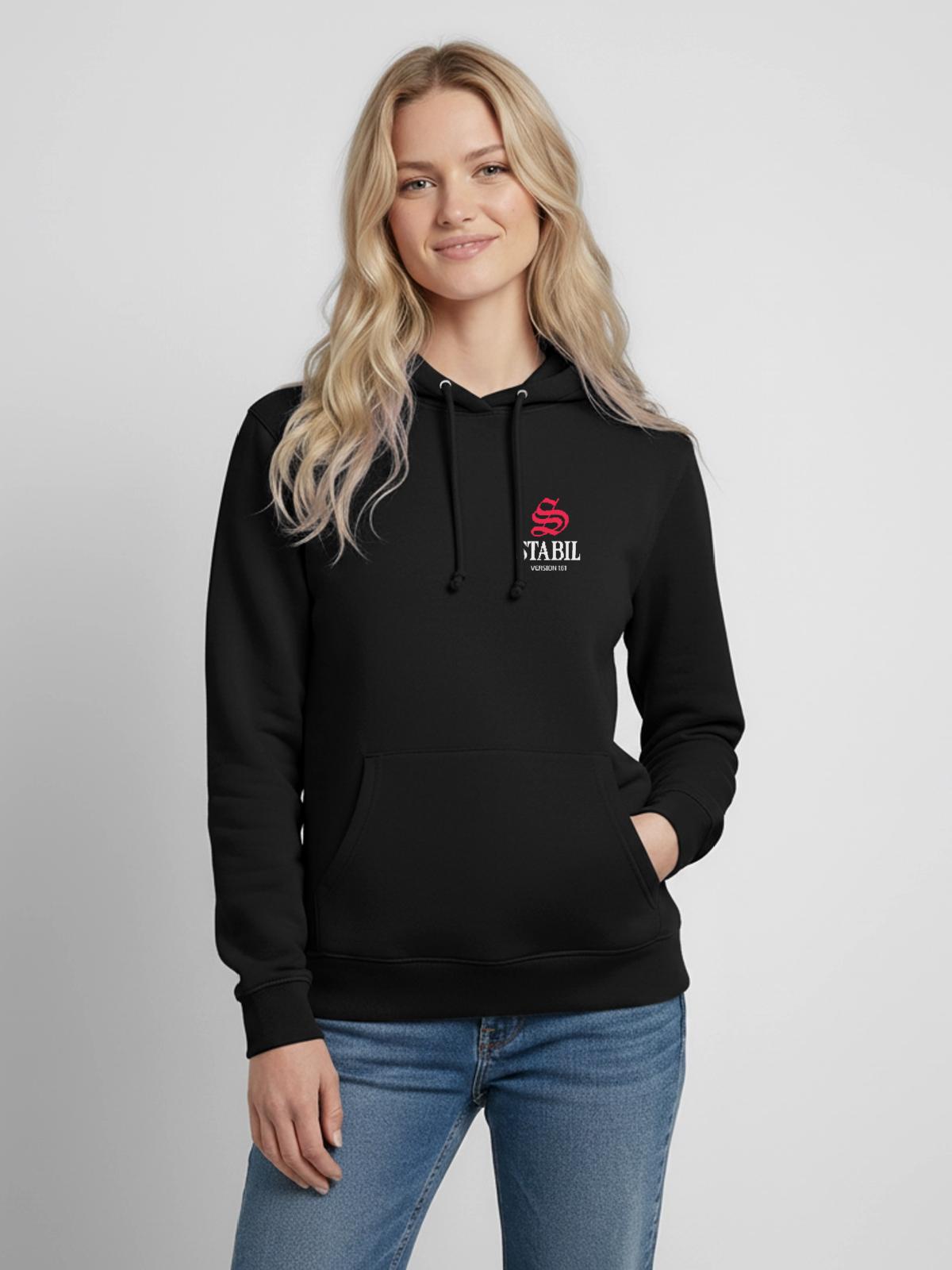 STABIL - VERSION 1.61 - Frauen Hoodie - Schwarz - Vorne - AI Model Female 172 light (172cm)