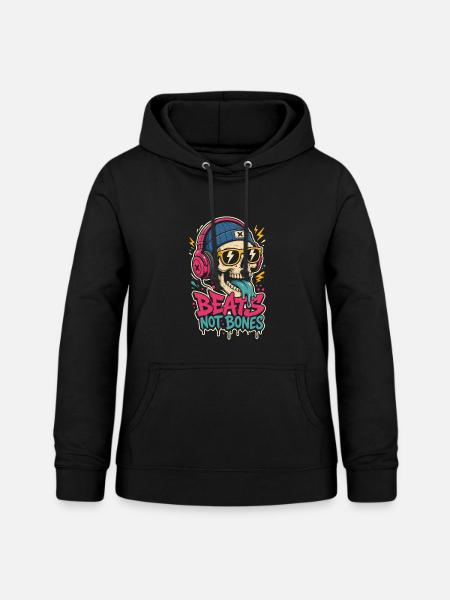 Totenkopf mit Kopfhörern – Beats Not Bones - Frauen Hoodie - Schwarz