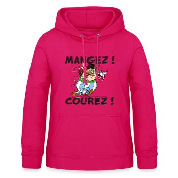 Obelix – Iss! Lauf! - Frauen Hoodie - dunkles Pink - Vorne - AI Model Female 172 light (172cm)