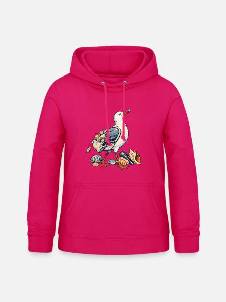 Möwe beim Muschelsammeln am Meer - Frauen Hoodie - dunkles Pink