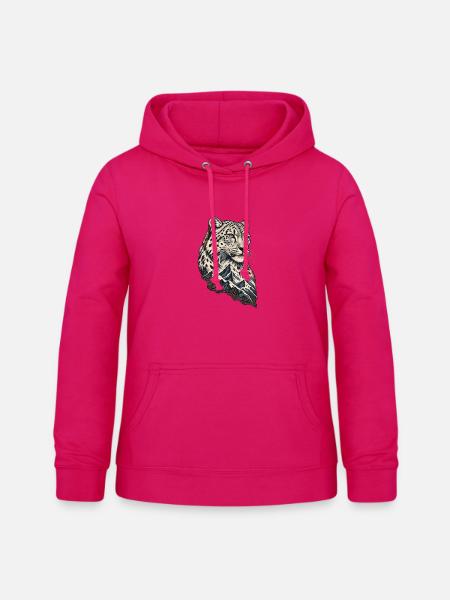 Leopardenkopf vor Berglandschaft - Frauen Hoodie - dunkles Pink