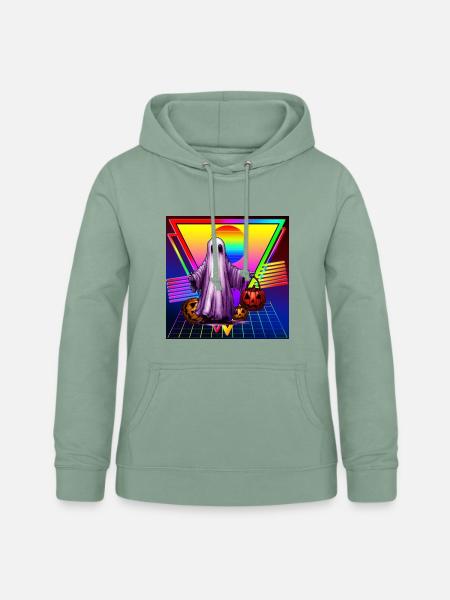 RETRO LUSTIGER GEISTKÜRBIS - Frauen Hoodie - Graugrün
