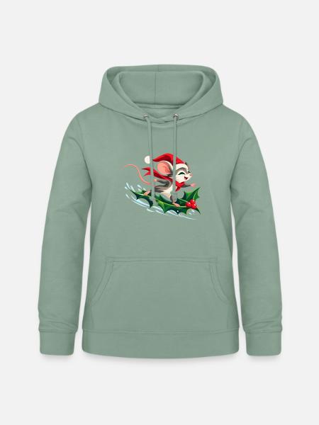 Fröhliche Maus surft auf Stechpalme - Frauen Hoodie - Graugrün