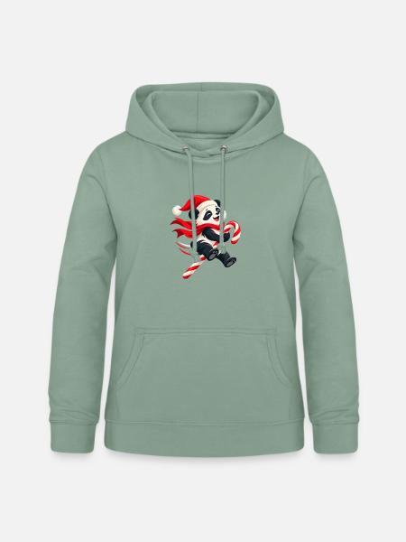 Weihnachtlicher Panda mit Zuckerstange - Frauen Hoodie - Graugrün