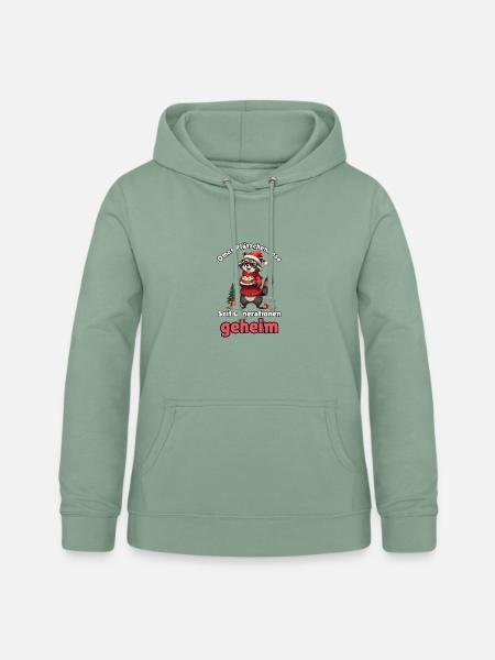 Oma-Waschbär zu Weihnachten - Frauen Hoodie - Graugrün