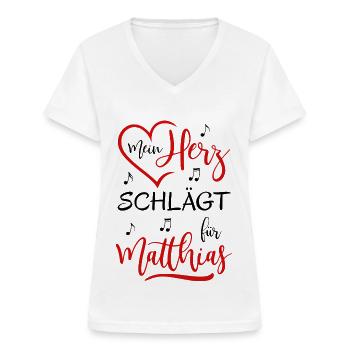 Mein Herz schlägt für Matthias - Frauen-T-Shirt mit V-Ausschnitt - Weiß - Vorne - Lela (165cm)