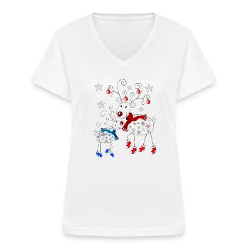 Rentier mit Socken - Frauen-T-Shirt mit V-Ausschnitt - Weiß - Vorne - Lela (165cm)