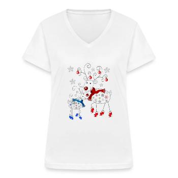 Rentier mit Socken - Frauen-T-Shirt mit V-Ausschnitt - Weiß - Vorne - Lela (165cm)