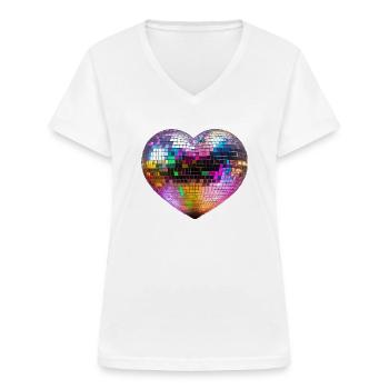 Club Disco Herz - Frauen-T-Shirt mit V-Ausschnitt - Weiß - Vorne - Lela (165cm)