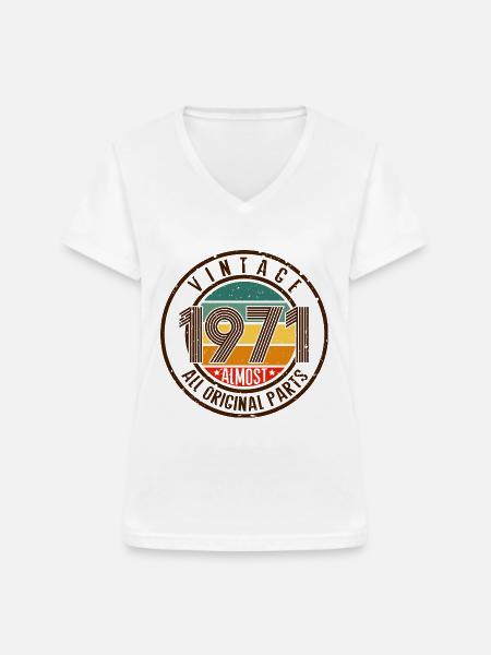 1971 - Frauen-T-Shirt mit V-Ausschnitt - Weiß
