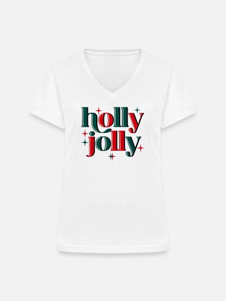 Holly Jolly Xmas - Frauen-T-Shirt mit V-Ausschnitt - Weiß