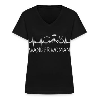 Wander Woman Herzschlag Wandern Berge Wanderwoman - Frauen-T-Shirt mit V-Ausschnitt - Schwarz - Vorne - Lela (165cm)