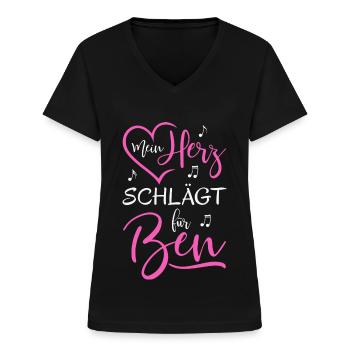 Mein Herz schlägt für Ben - Frauen-T-Shirt mit V-Ausschnitt - Schwarz - Vorne - Lela (165cm)