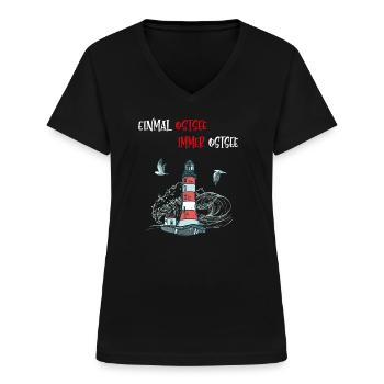 Einmal Ostsee immer Ostsee Statement Spruch - Frauen-T-Shirt mit V-Ausschnitt - Schwarz - Vorne - Lela (165cm)