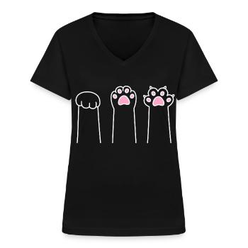 Katze Pfote Spiel Katzenpfoten Stein Papier Schere - Frauen-T-Shirt mit V-Ausschnitt - Schwarz - Vorne - Lela (165cm)