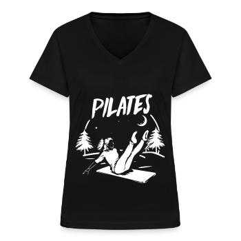 Grazile Pilates Trainingsmatte - Frauen-T-Shirt mit V-Ausschnitt - Schwarz - Vorne - Lela (165cm)