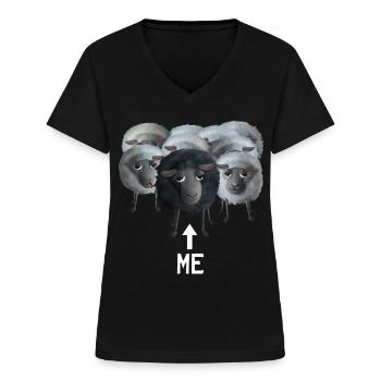 Me - Schwarzes Schaf in der grauen Herde - Frauen-T-Shirt mit V-Ausschnitt - Schwarz - Vorne - Lela (165cm)
