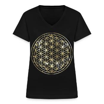 Blume des Lebens gold - Frauen-T-Shirt mit V-Ausschnitt - Schwarz - Vorne - Lela (165cm)