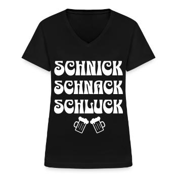 Schnick Schnack Schluck Bier Trinkspiel - Frauen-T-Shirt mit V-Ausschnitt - Schwarz - Vorne - Lela (165cm)