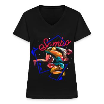 Bärenstarker Sambo Selbstverteidiger - Frauen-T-Shirt mit V-Ausschnitt - Schwarz - Vorne - Lela (165cm)