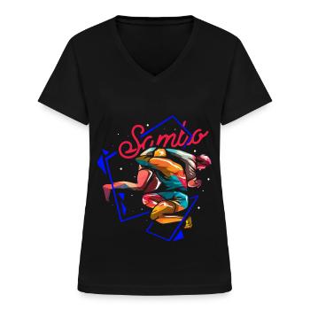 Bärenstarker Sambo Selbstverteidiger - Frauen-T-Shirt mit V-Ausschnitt - Schwarz - Vorne - Lela (165cm)