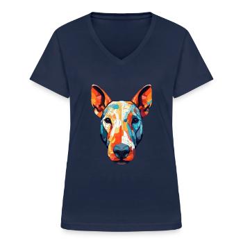 Bullterrier Hunderasse Aquarell Karikatur Kawaii C - Frauen-T-Shirt mit V-Ausschnitt - Navy - Vorne - Lela (165cm)
