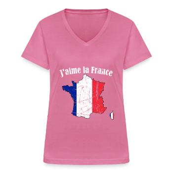 ICH LIEBE FRANKREICH - T-Shirt - Frauen-T-Shirt mit V-Ausschnitt - Pink - Vorne - Lela (165cm)