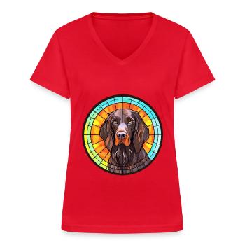 Deutsch Langhaar Vorstehhund Rasse Buntglas - Frauen-T-Shirt mit V-Ausschnitt - Rot - Vorne - Lela (165cm)