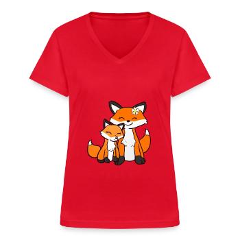 Sister Fox - Frauen-T-Shirt mit V-Ausschnitt - Rot - Vorne - Lela (165cm)