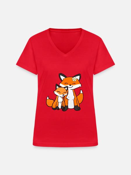 Sister Fox - Frauen-T-Shirt mit V-Ausschnitt - Rot